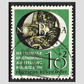 FRIM�RKER VESTTYSKL. BUND: 1951 | AFA 1104 | Wuppertal frim�rkeudstilling - 10 + 2 pf. gr�n/sort/gul - Stemplet