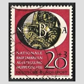 FRIM�RKER VESTTYSKL. BUND: 1951 | AFA 1105 | Wuppertal frim�rkeudstilling - 20 + 3 pf. karmin/sort/gul - Stemplet