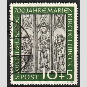 FRIM�RKER VESTTYSKL. BUND: 1951 | AFA 1102 | L�beck Mariekirke 700 �rs jubil�um - 10 + 5 pf. gr�n/gr� - Stemplet