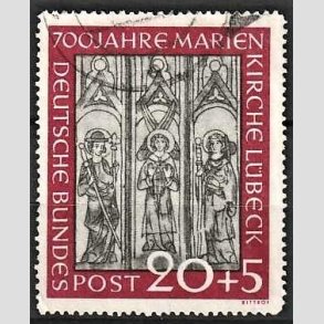 FRIM�RKER VESTTYSKL. BUND: 1951 | AFA 1103 | L�beck Mariekirke 700 �rs jubil�um - 20 + 5 pf. m�rk karmin/gr� - Stemplet