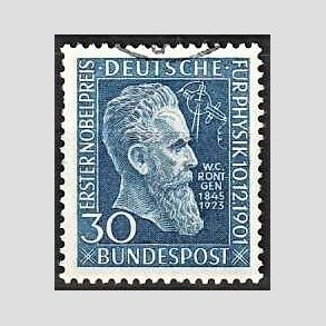 FRIM�RKER VESTTYSKL. BUND: 1951 | AFA 1110 | W. C. R�ntgen - 30 pf. bl� - Stemplet