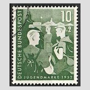 FRIM�RKER VESTTYSKL. BUND: 1952 | AFA 1117 | Velg�renhedsm�rke, Ungdomshergberger. - 10 + 2 pf. gr�n - Stemplet