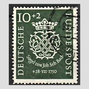 FRIM�RKER VESTTYSKL. BUND: 1950 | AFA 1084 | 200 �ret for Bachs d�d - 10 + 2 pf. m�rkgr�n - Stemplet