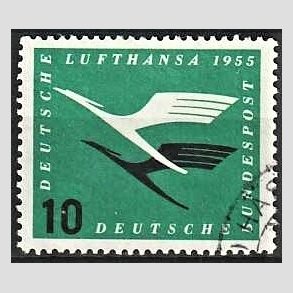 FRIM�RKER VESTTYSKL. BUND: 1955 | AFA 1169 | Lufthansas genetablering - 10 pf. gr�n/sort - Stemplet