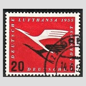 FRIM�RKER VESTTYSKL. BUND: 1955 | AFA 1171 | Lufthansas genetablering - 20 pf. r�d/sort - Stemplet