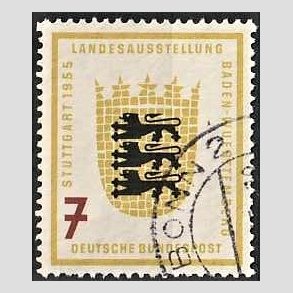 FRIM�RKER VESTTYSKL. BUND: 1955 | AFA 1175 | Baden-W�rttemberg udstilling. - 7 pf. gul/sort/brun - Stemplet