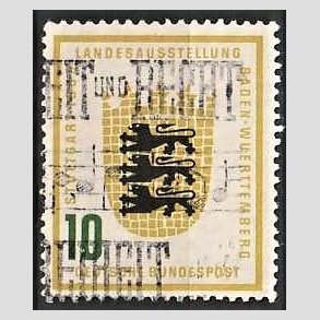 FRIM�RKER VESTTYSKL. BUND: 1955 | AFA 1176 | Baden-W�rttemberg udstilling. - 10 pf. gul/sort/gr�n - Stemplet