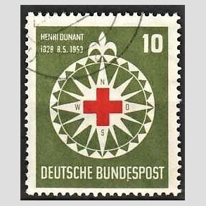 FRIM�RKER VESTTYSKL. BUND: 1953 | AFA 1127 | 10 pf. gr�n/r�d R�de Kors - Stemplet
