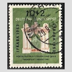 FRIM�RKER VESTTYSKL. BUND: 1953 | AFA 1134 | IFRABA frim�rkeudstilling - 10 + 2 pf. gr�n/r�d/sort - Stemplet