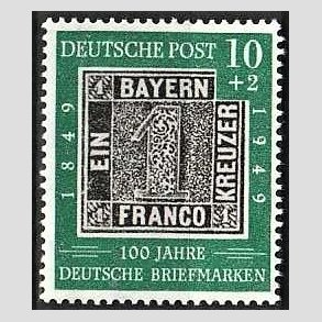 FRIM�RKER VESTTYSKL. BUND: 1949 | AFA 1076 | Frim�rkets 100-�rs jubil�um - 10 + 2 pf. gr�n/sort - Postfrisk