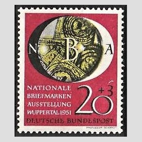 FRIM�RKER VESTTYSKL. BUND: 1951 | AFA 1105 | Wuppertal frim�rkeudstilling - 20 + 3 pf. karmin/sort/gul - Postfrisk