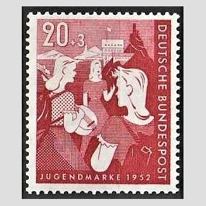 FRIM�RKER VESTTYSKL. BUND: 1952 | AFA 1118 | Velg�renhedsm�rke, Ungdomshergberger. - 20 + 3 pf. r�d - Postfrisk