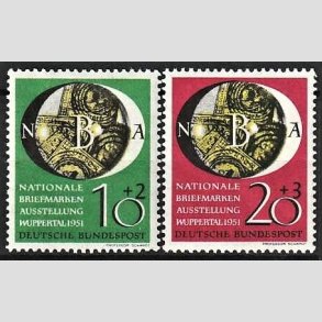 FRIM�RKER VESTTYSKL. BUND: 1951 | AFA 1104-05 | Wuppertal frim�rkeudstilling - 10+2 pf. + 20+3 pf. - Ubrugt