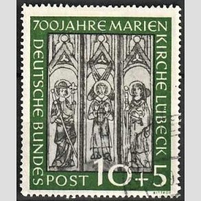 FRIM�RKER VESTTYSKL. BUND: 1951 | AFA 1102 | L�beck Mariekirke 700 �rs jubil�um - 10 + 5 pf. gr�n/gr� - Stemplet