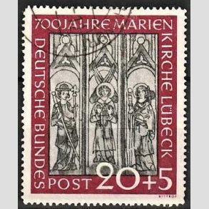 FRIM�RKER VESTTYSKL. BUND: 1951 | AFA 1103 | L�beck Mariekirke 700 �rs jubil�um - 20 + 5 pf. m�rk karmin/gr� - Stemplet