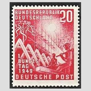 FRIMRKER VESTTYSKL. BUND: 1949 | AFA 1075 | 1. Forbundskongres - 20 pf. rd - Postfrisk