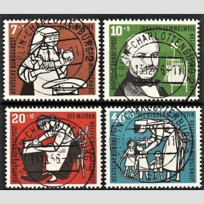 FRIM�RKER VESTTYSKL. BUND: 1956 | AFA 1206-09 | Menneskehedens hj�lpere - 7+3 pf. - 40+10 pf. flerfarvet i s�t - Lux Stemplet