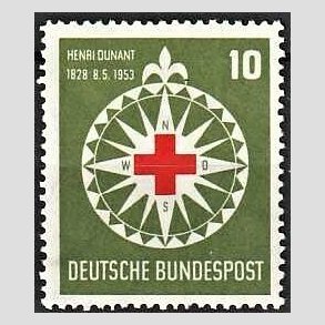 FRIM�RKER VESTTYSKL. BUND: 1953 | AFA 1127 | R�de Kors - 10 pf. gr�n/r�d - Postfrisk