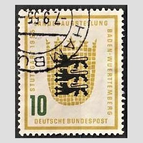 FRIM�RKER VESTTYSKL. BUND: 1955 | AFA 1176 | Baden-W�rttemberg udstilling. - 10 pf. gul/sort/gr�n - Stemplet