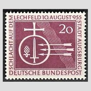 FRIM�RKER VESTTYSKL. BUND: 1955 | AFA 1179 | 1000-�ret for slaget ved Lechfeld - 20 pf. r�dlilla - Postfrisk