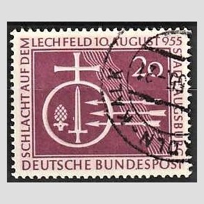 FRIM�RKER VESTTYSKL. BUND: 1955 | AFA 1179 | 1000-�ret for slaget ved Lechfeld - 20 pf. r�dlilla - Stemplet