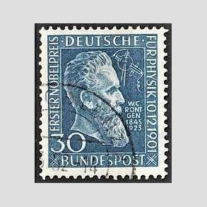 FRIM�RKER VESTTYSKL. BUND: 1951 | AFA 1110 | W. C. R�ntgen - 30 pf. bl� - Stemplet