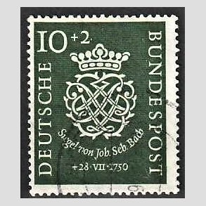 FRIM�RKER VESTTYSKL. BUND: 1950 | AFA 1084 | 200 �ret for Bachs d�d - 10 + 2 pf. m�rkgr�n - Stemplet