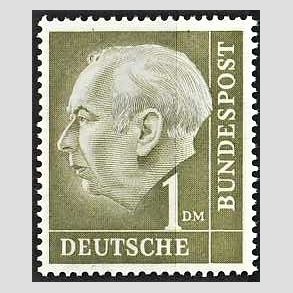 FRIM�RKER VESTTYSKL. BUND: 1954 | AFA 1157 | Pr�sident Th. Heuss. - 1 mk. olivengr�n - Postfrisk