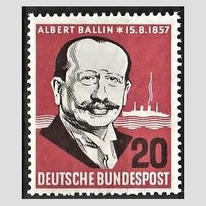 FRIM�RKER VESTTYSKL. BUND: 1957 | AFA 1226 | Albert Ballin mindeudgave. - 20 pf. r�dlilla/sort - Postfrisk