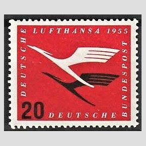 FRIM�RKER VESTTYSKL. BUND: 1955 | AFA 1171 | Lufthansas genetablering - 20 pf. r�d/sort - Postfrisk