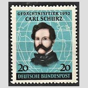 FRIM�RKER VESTTYSKL. BUND: 1952 | AFA 1116 | Carl Schurz - 20 pf. bl�/sort/brun - Ubrugt