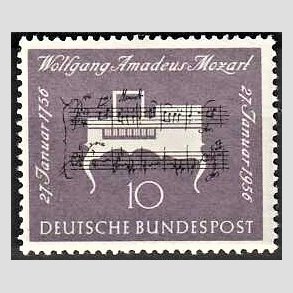 FRIM�RKER VESTTYSKL. BUND: 1956 | AFA 1191 | Mozart mindeudgave. - 10 pf. violet/sort - Postfrisk