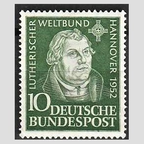 FRIM�RKER VESTTYSKL. BUND: 1952 | AFA 1113 | Lutherske Verdensforbund - 10 pf. gr�n - Postfrisk