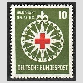 FRIM�RKER VESTTYSKL. BUND: 1953 | AFA 1127 | R�de Kors - 10 pf. gr�n/r�d - Postfrisk