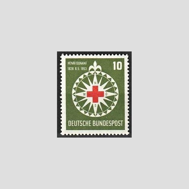 FRIMRKER VESTTYSKL. BUND: 1953 | AFA 1127 | Rde Kors - 10 pf. grn/rd - Postfrisk