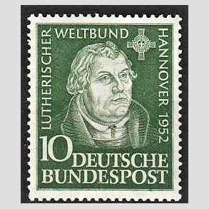 FRIM�RKER VESTTYSKL. BUND: 1952 | AFA 1113 | Lutherske Verdensforbund - 10 pf. gr�n - Postfrisk