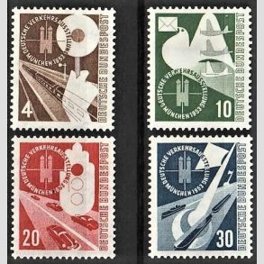 FRIM�RKER VESTTYSKL. BUND: 1953 | AFA 1130-33 | Trafikudstilling M�nchen. - s�t 4pf - 30 pf. - Ubrugt