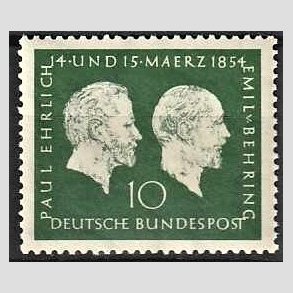 FRIM�RKER VESTTYSKL. BUND: 1954 | AFA 1160 | Paul Ehrlich og Emil V. Behring. - 10 pf. gr�n - Postfrisk
