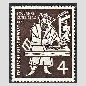 FRIM�RKER VESTTYSKL. BUND: 1954 | AFA 1161 | Gutenberg bibel 500 �r. - 4 pf. m�rkbrun - Postfrisk