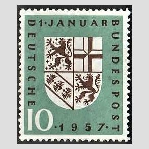 FRIM�RKER VESTTYSKL. BUND: 1957 | AFA 1212 | Saars genforening. - 10 pf. gr�n/gr�brun - Postfrisk