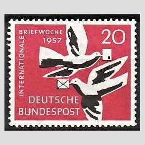 FRIM�RKER VESTTYSKL. BUND: 1957 | AFA 1239 | Int. brevuge. - 20 pf. karmin/sort - Postfrisk