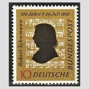 FRIM�RKER VESTTYSKL. BUND: 1956 | AFA 1197 | Robert Schumann - 10 pf. olivengul/sort/r�d - Postfrisk