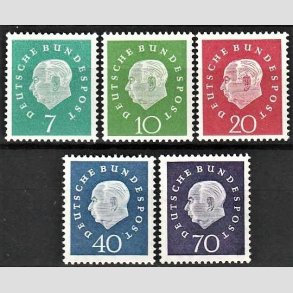 FRIM�RKER VESTTYSKL. BUND: 1959 | AFA 1271-75 | Pr�sident Heuss. - 7 pf. - 70 pf. i s�t - Postfrisk