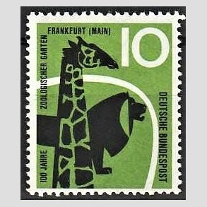 FRIM�RKER VESTTYSKL. BUND: 1958 | AFA 1250 | Frankfurt Zoo 100 �r. - 10 pf. gr�n/sort - Postfrisk
