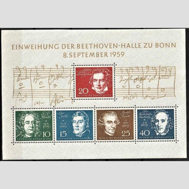 FRIMRKER VESTTYSKL. BUND: 1959 | AFA 1279-83 | Miniark Beethoven 10-40 pf. - Postfrisk