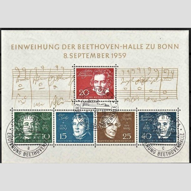 FRIMRKER VESTTYSKL. BUND: 1959 | AFA 1279-83 | Miniark Beethoven 10-40 pf. - Lux Stemplet