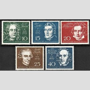 FRIM�RKER VESTTYSKL. BUND: 1959 | AFA 1279-83 | Beethoven - 10 pf. - 40 pf. i s�t - Postfrisk