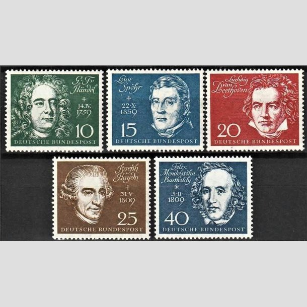 FRIMRKER VESTTYSKL. BUND: 1959 | AFA 1279-83 | Beethoven - 10 pf. - 40 pf. i st - Postfrisk