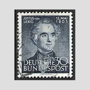 FRIM�RKER VESTTYSKL. BUND: 1953 | AFA 1129 | Liebig mindeudgave. - 30 pf. bl� - Stemplet