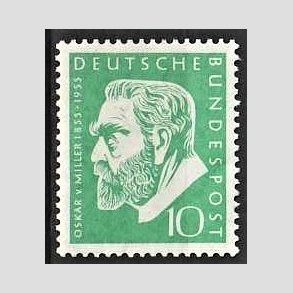 FRIM�RKER VESTTYSKL. BUND: 1955 | AFA 1172 | Oskar V. Miller - 10 pf. gr�n - Postfrisk